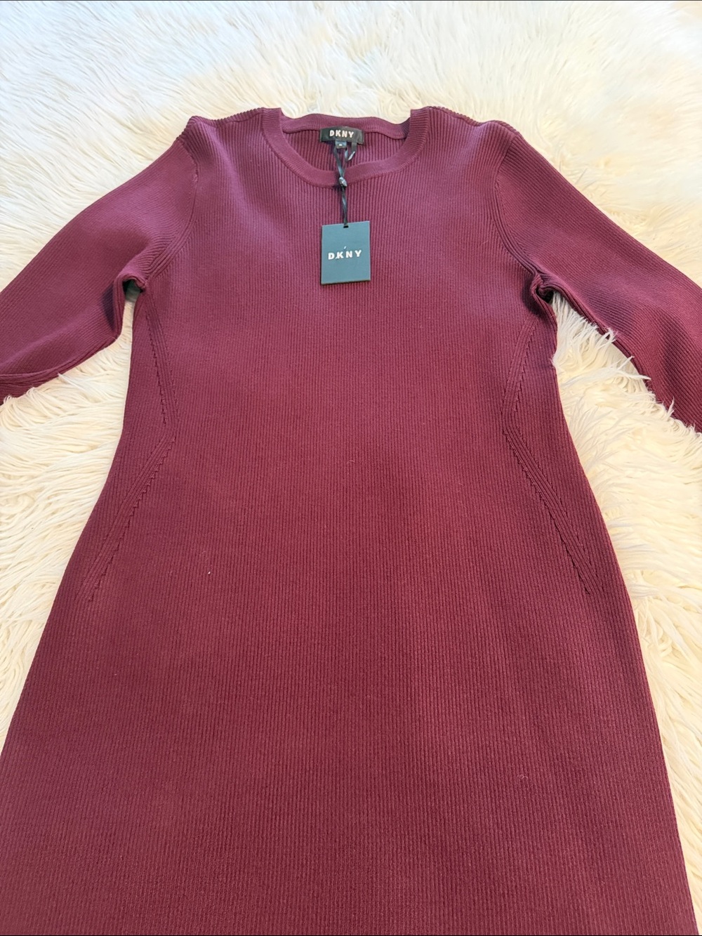 DKNY Women's Wine Ribbed Long-Sleeve Midi Knit Dress size XL brand new - Picture 6 of 8